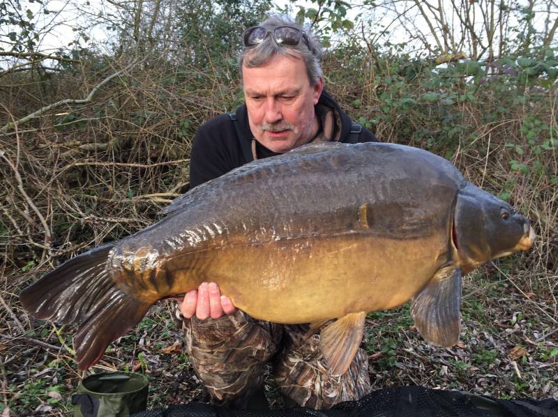 A recent 38lb mirror that despite the cold water temperatures came to a spread of boilies