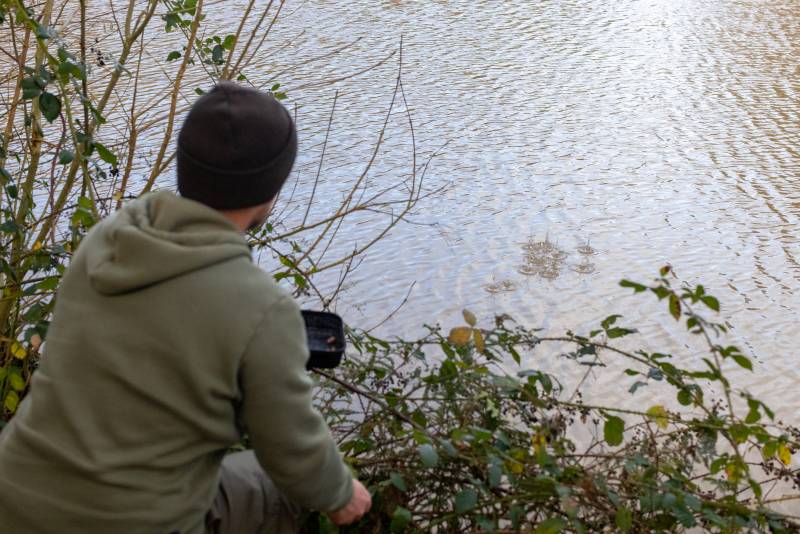 Baiting a marginal spot, potentially for another option later in the session.